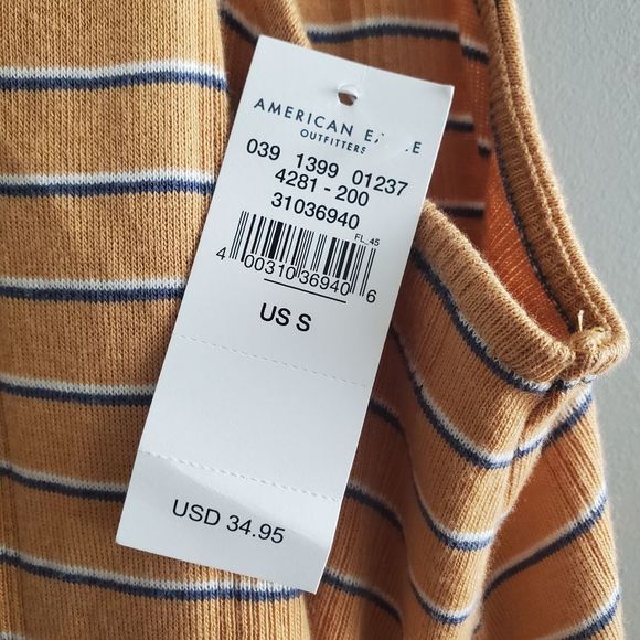 American Eagle Yellow Ribbed Knit Striped Dress Size Small NWT - Picture 8 of 8